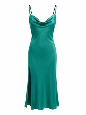Micas NWT green cowl neck satin slip dress, small